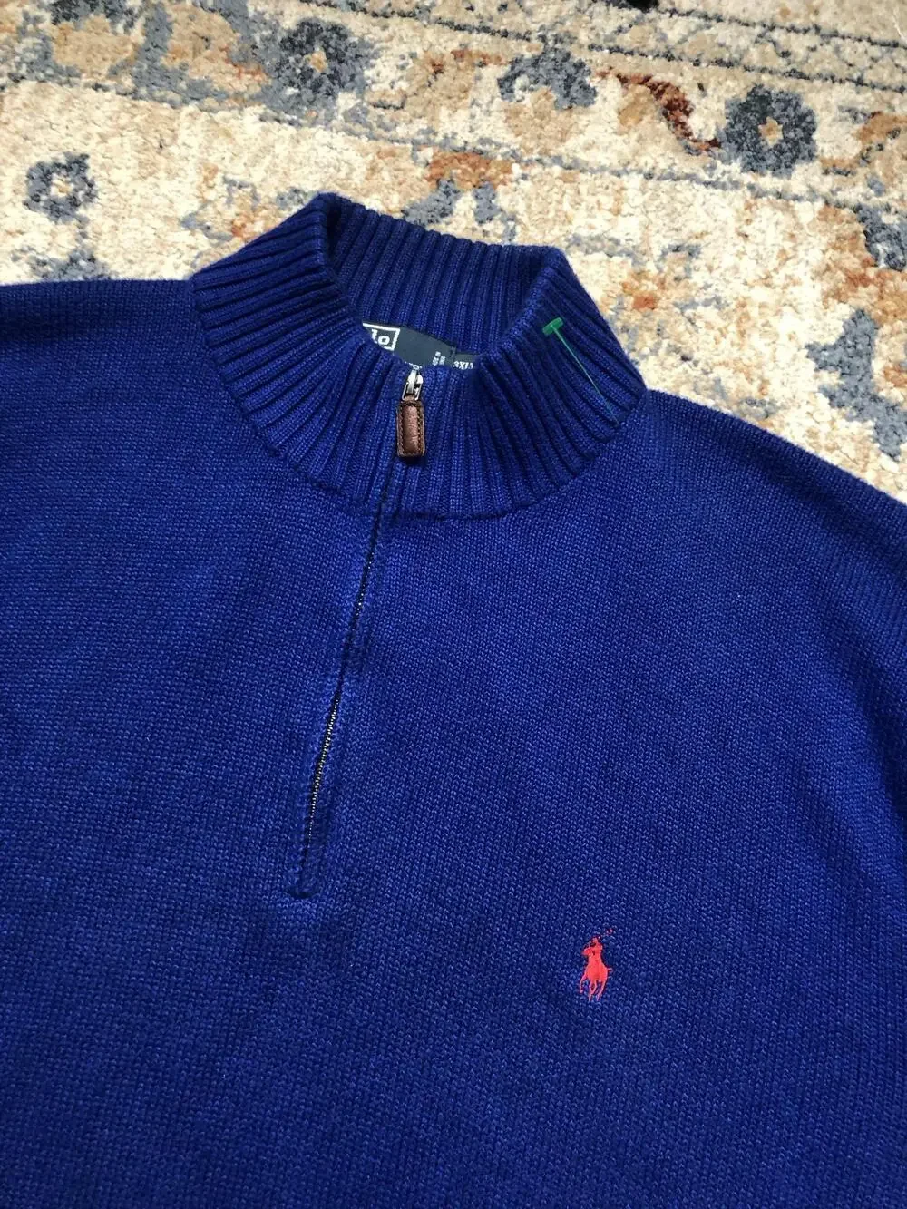 Polo By Ralph Lauren Sweater Mens 3XLT Blue Cotton 1/4 Zip Mock Neck Knit